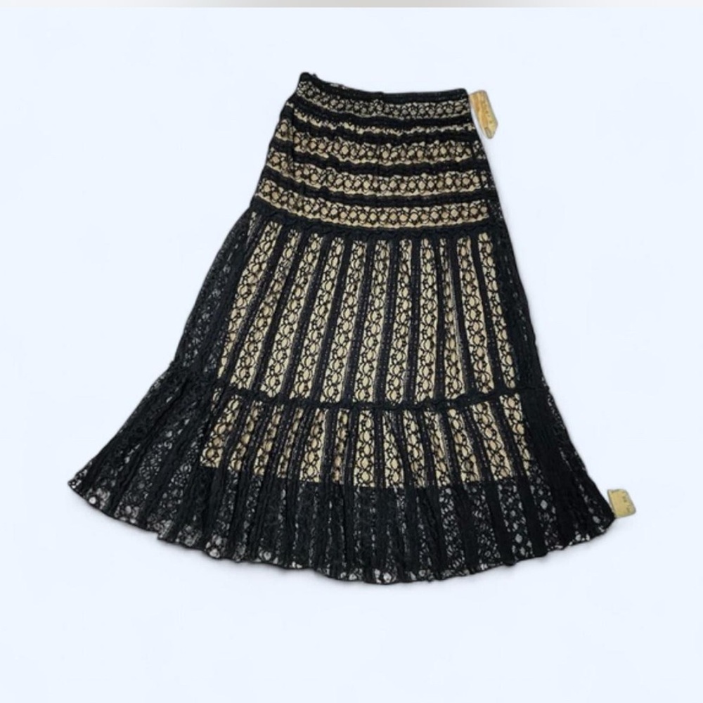 Lapis Black / Tan Lace Whimsigoth Fairy Maxi Skirt